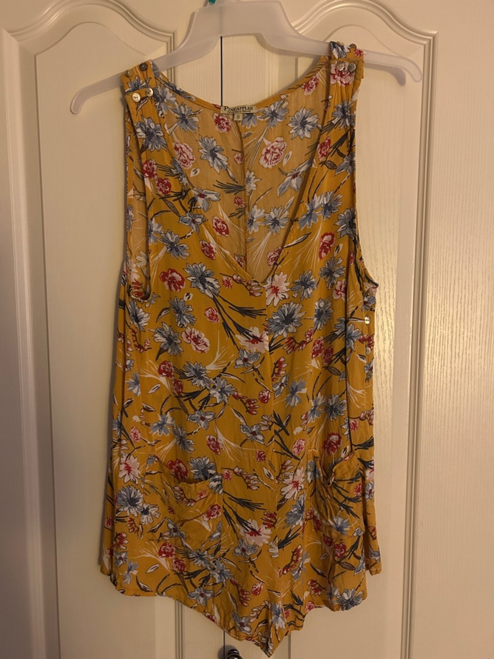 Sleeveless Floral V-Neck Romper in Mustard Yellow